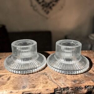Indiana Glass Candle-Lite Holders, Set of 2, Vintage Ribbed‎ & Reversible Design